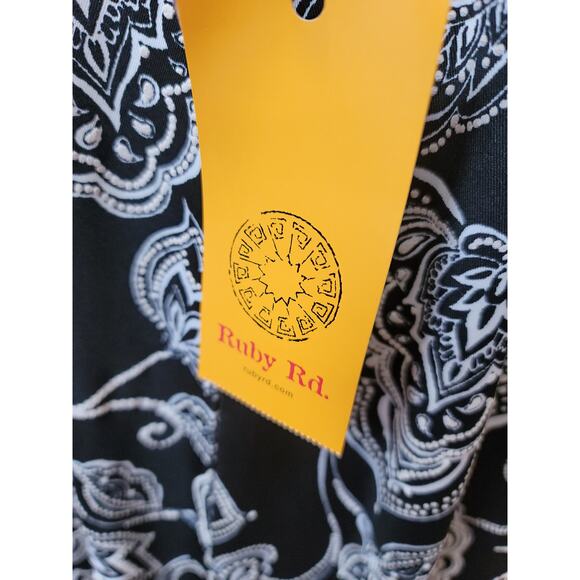 Ruby Rd Dress Womens Medium Black White Floral Print Short Sleeve Stretch Casual - Picture 9 of 15